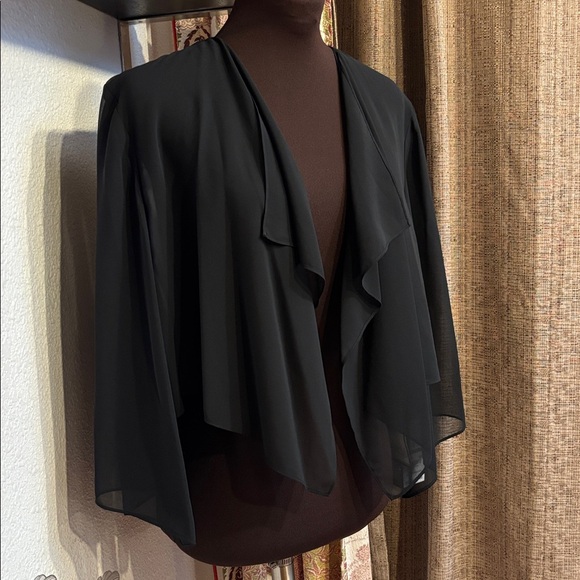 NWT Alex Evenings black sheer 3/4 split sleeve open cardigan. Size L. - Picture 5 of 17